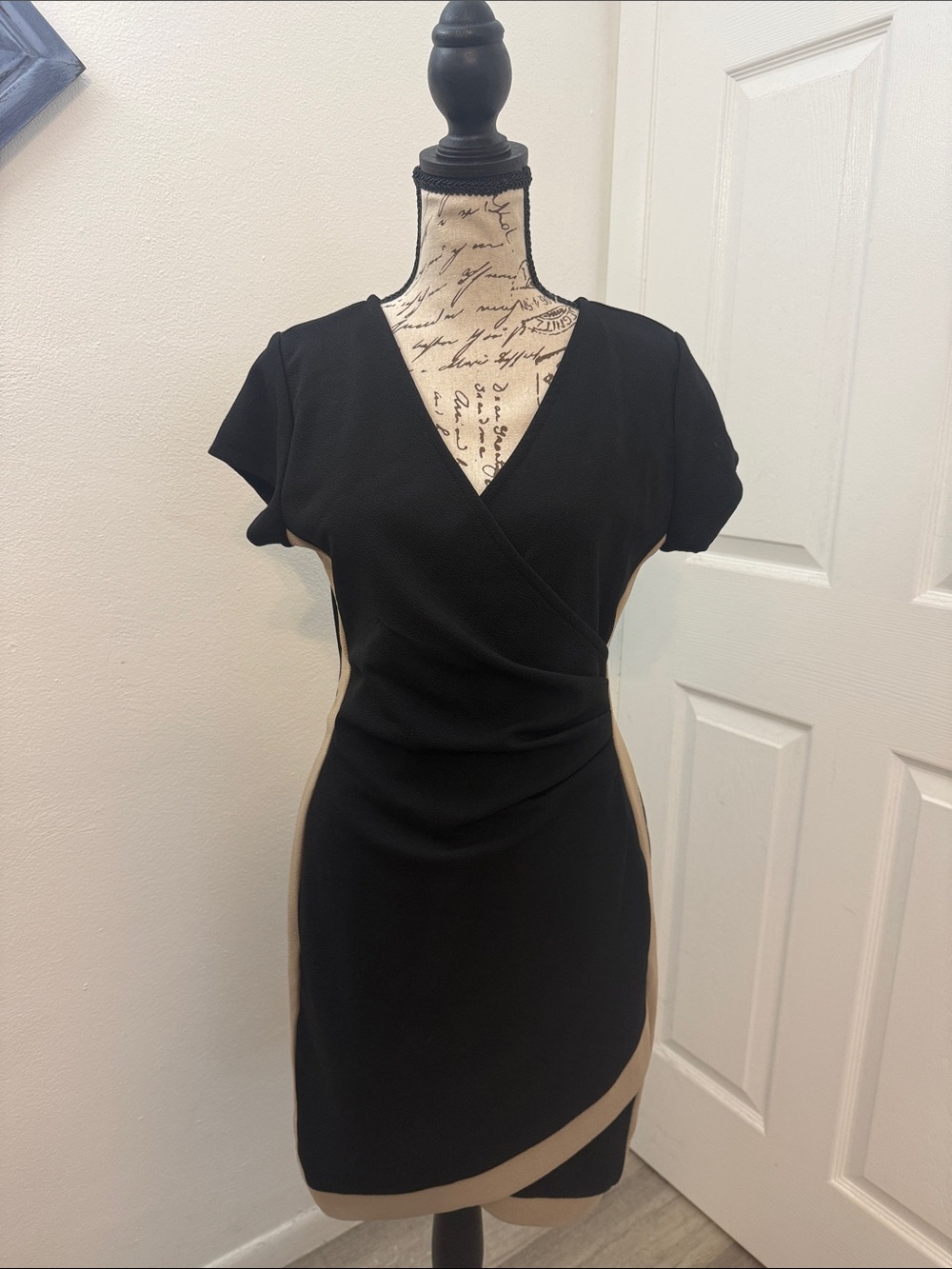Almost Famous Black Mini Dress with Tan Accents